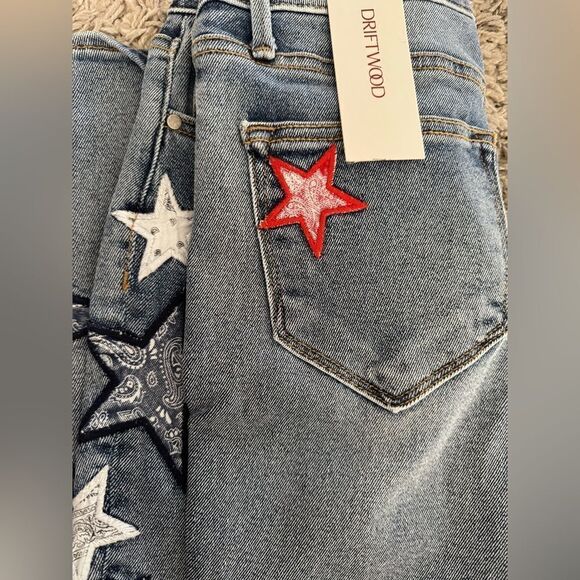 Free people Driftwood JACKIE Embroidered Star bandana Jeans Sz 25 NWT - Picture 2 of 2